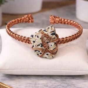 Dalmatian Jasper hand made wire bracelet